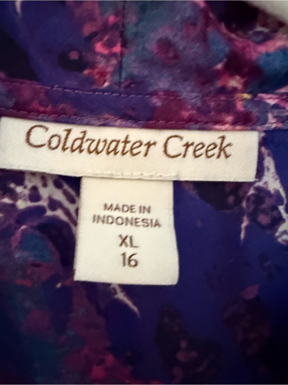 Coldwater  Creek Sleeveless Top Blouse Faux Wrap Purple Pink Abstract 16 XL - Picture 4 of 6